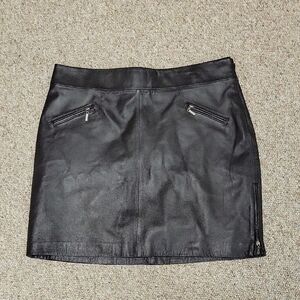 Attention Black Leather Mini Skirt with Zipper Details, Women's Sz 14